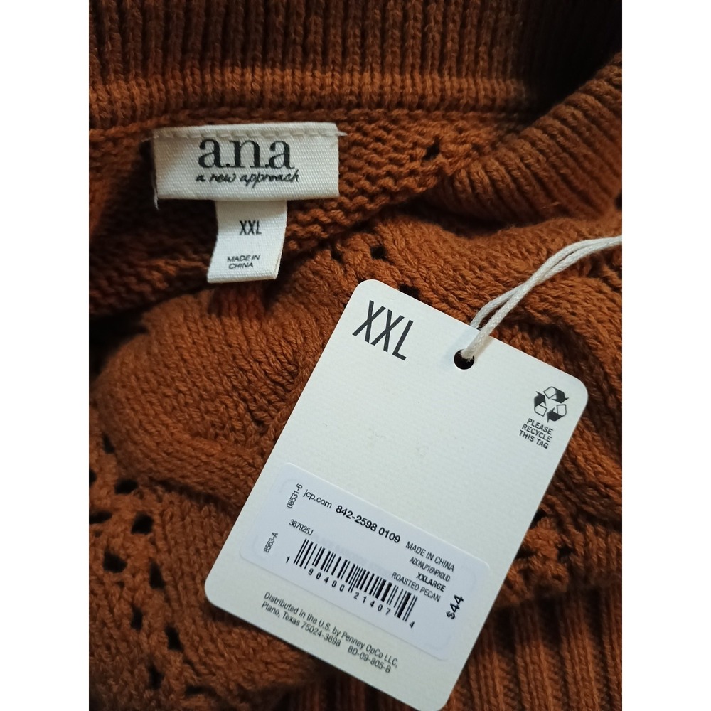 NWT a.n.a Womens Long Sleeve Tie‎ Neck Pullover Sweater XXL Roasted Pecan - Picture 5 of 5